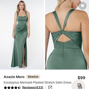 Azazie Eucalyptus Green Backless Satin Dress